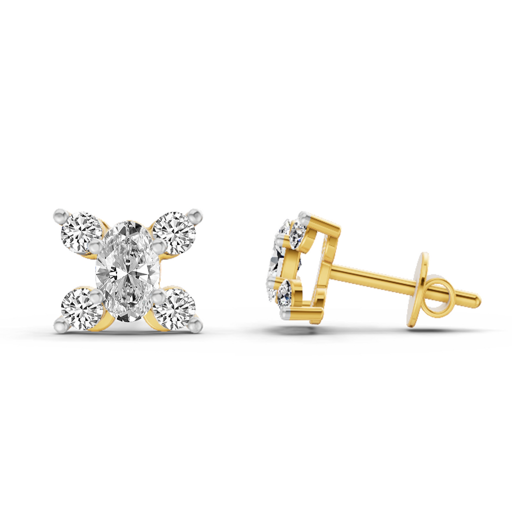 0.7 Ct Oval Stud Earrings | 14K Yellow Gold