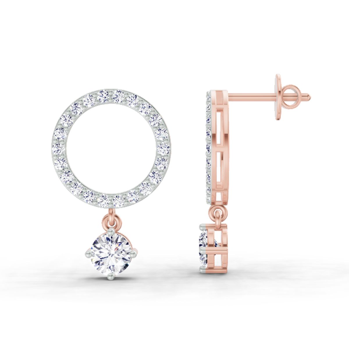 1.21 Ct Circle Drop Stud Earrings | 14K Rose Gold
