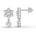 0.86 Ct Round Flower Drop Earrings |  14K White Gold