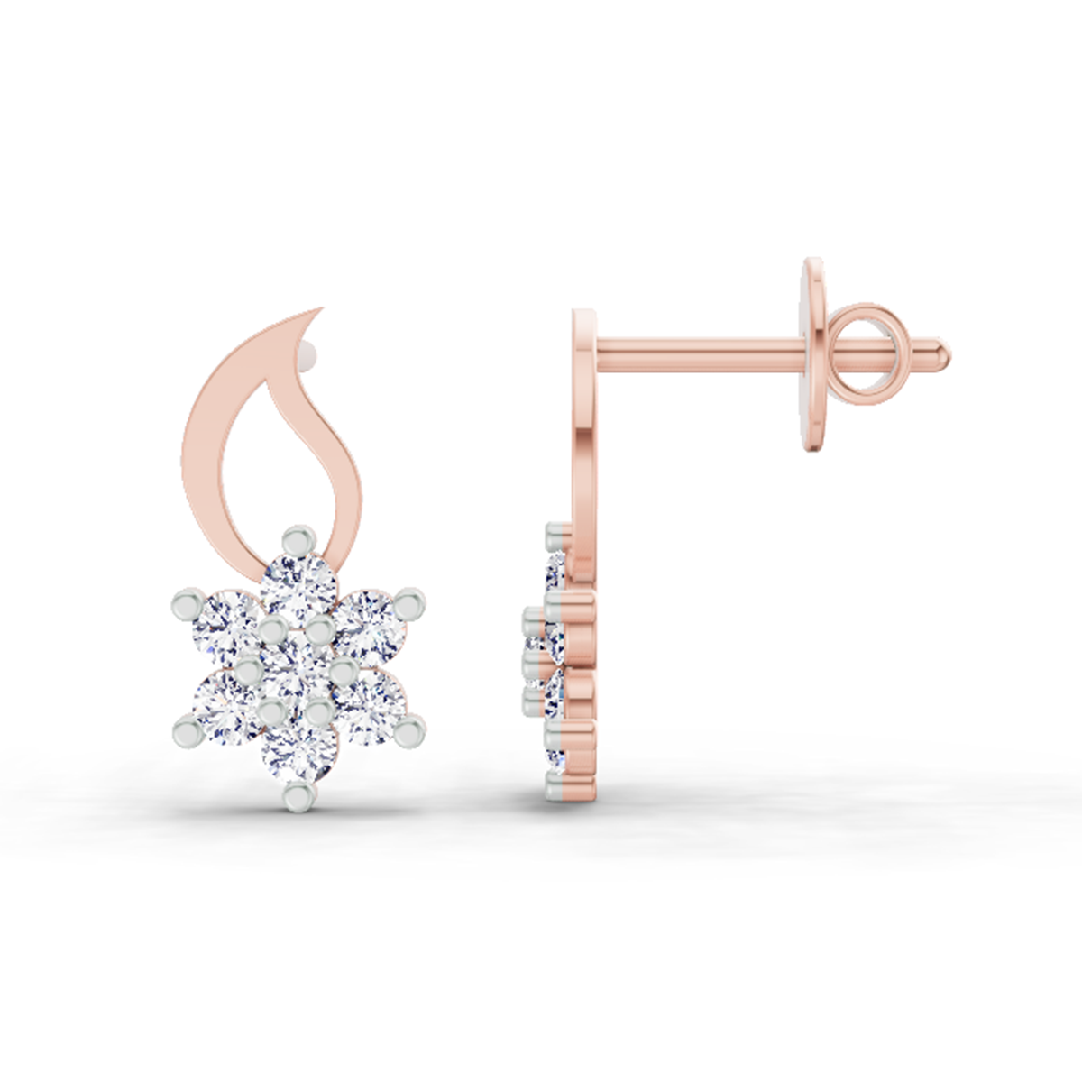 0.49 Ct Floral Stud Earrings | 14K Rose Gold
