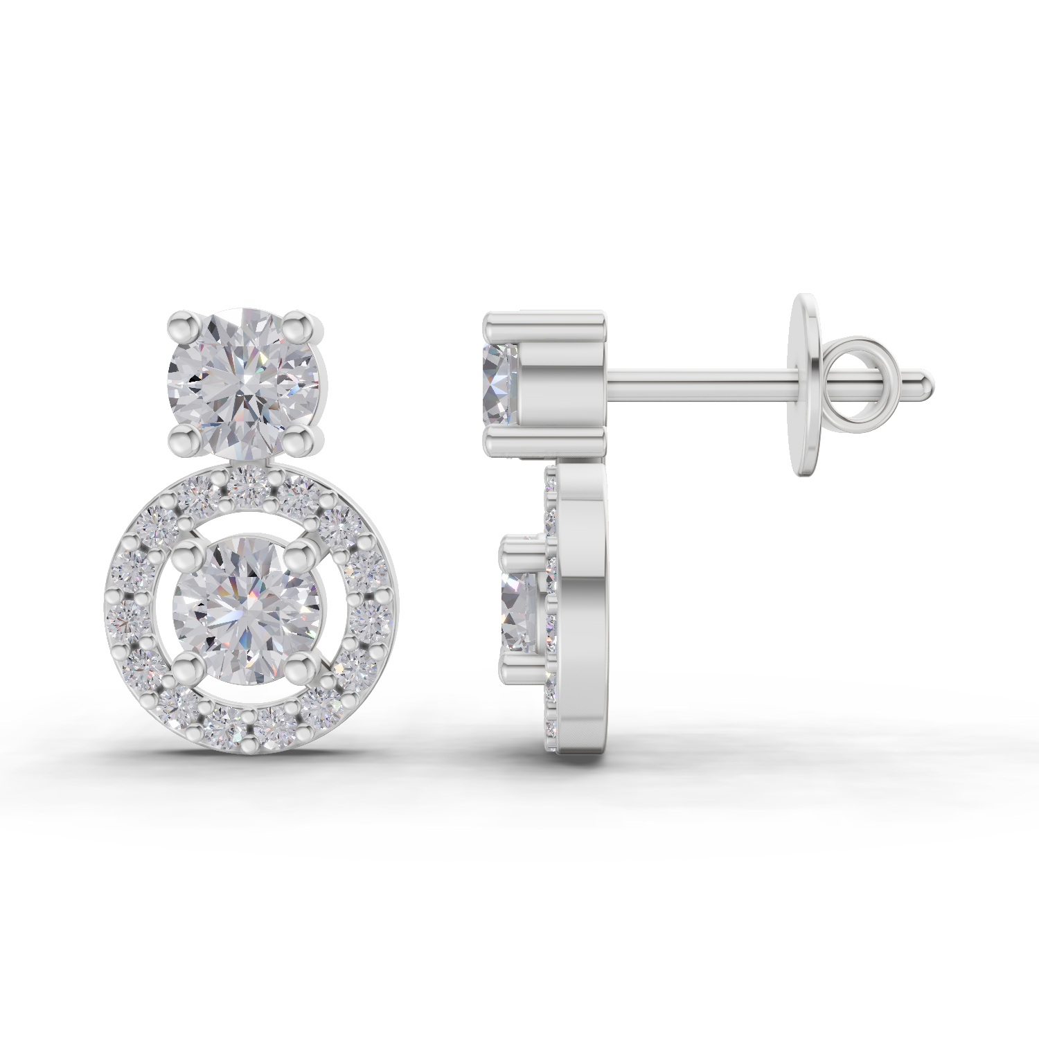 1.32 Carat Moissanite Halo Circle Drops Earrings | 14K White Gold