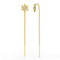 0.07 Carat | 925 Sterling Silver Yellow Gold Plated Floral Threader Earrings