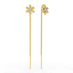 0.07 Carat | 925 Sterling Silver Yellow Gold Plated Floral Threader Earrings