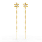 0.07 Carat | 925 Sterling Silver Yellow Gold Plated Floral Threader Earrings