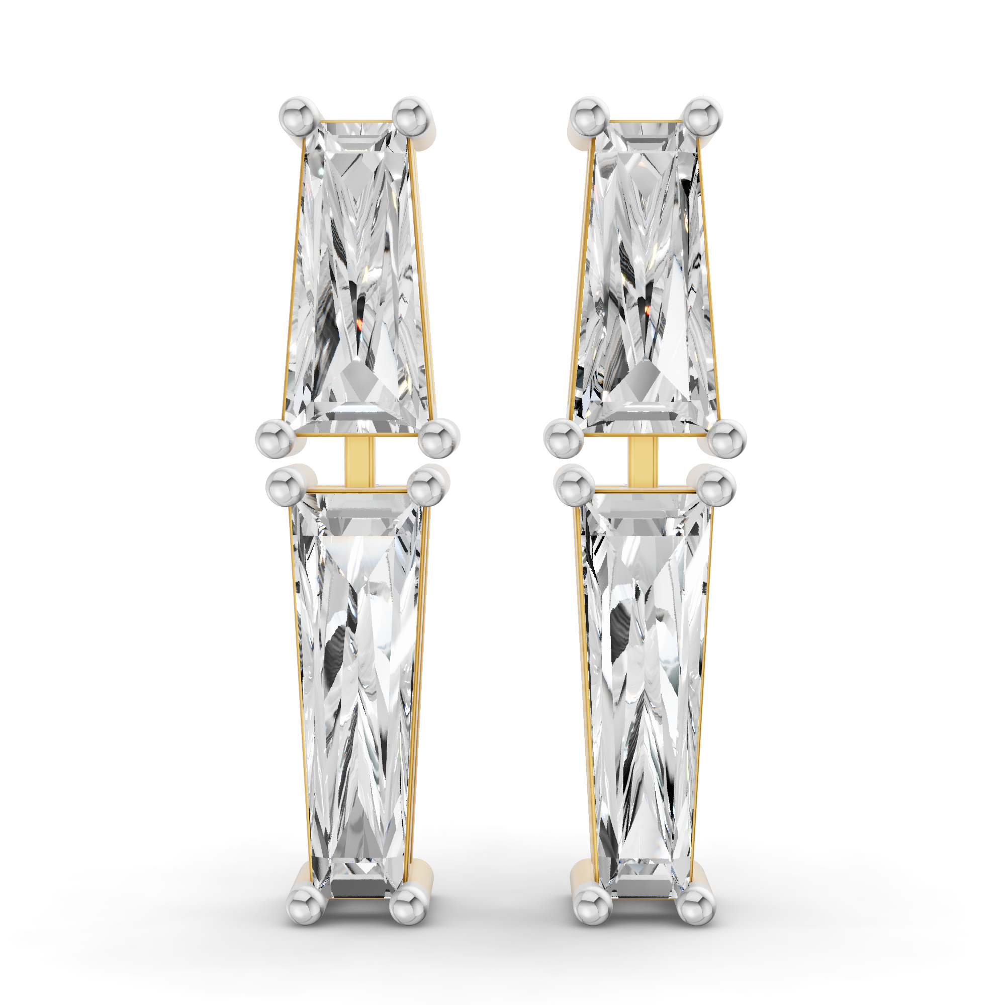 Sparkles 14K Gold in 1.79 Carat Twin Baguette Cascade Diamond Earring