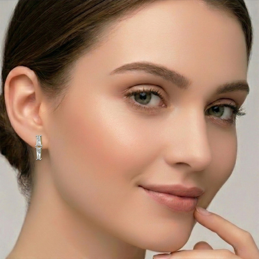 Sparkles 14K Gold in 1.79 Carat Twin Baguette Cascade Diamond Earring