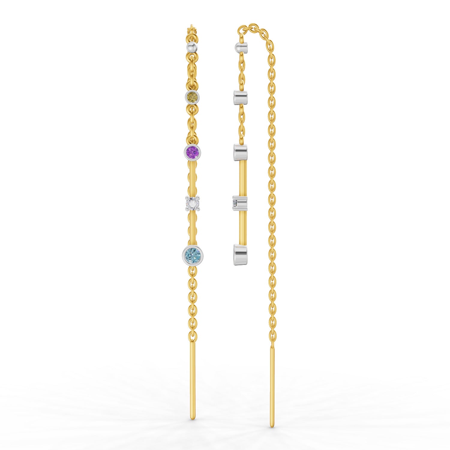 0.07 Carat | 925 Sterling Silver Yellow Gold Plated Fancy Threader Earrings