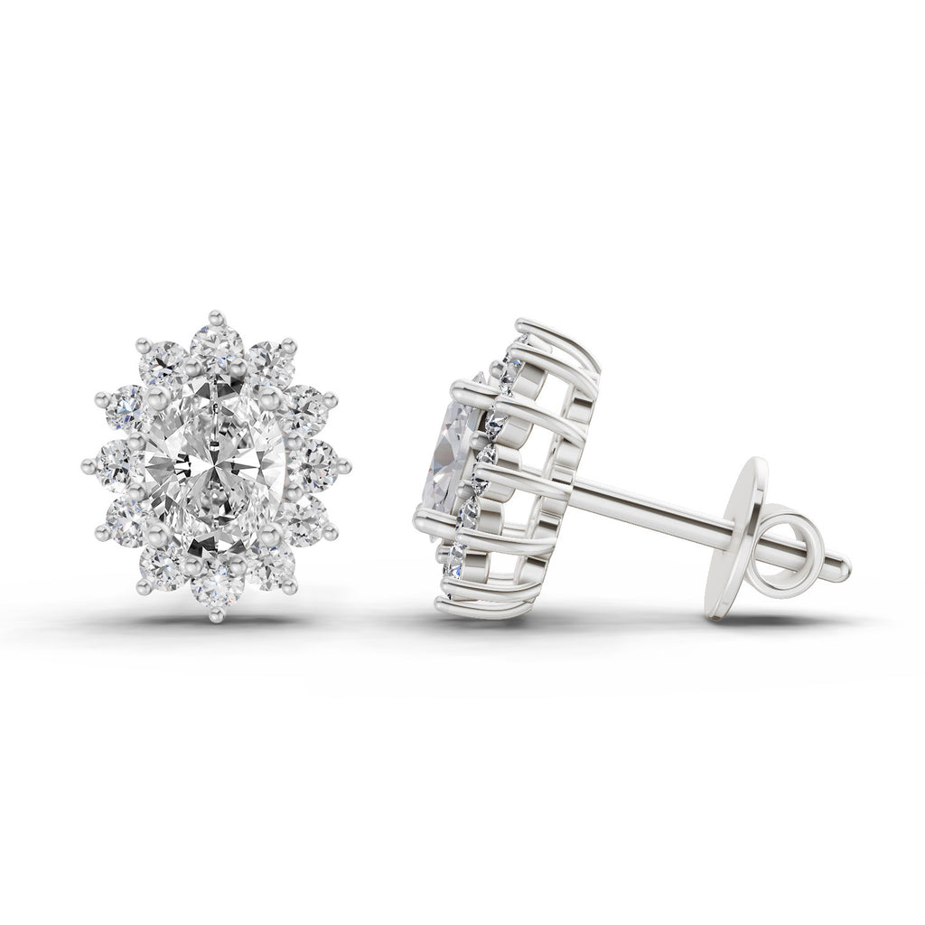 0.95 Ct  Oval Cluster Diamond Stud Earrings | 14K Rose Gold