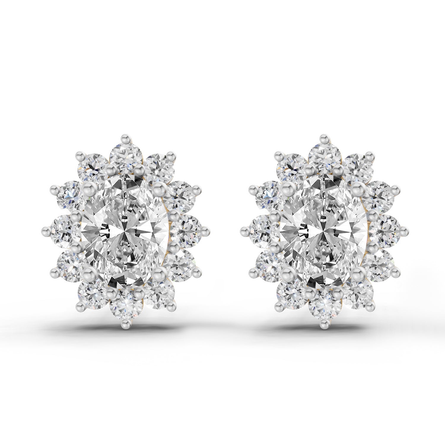 0.95 Ct  Oval Cluster Diamond Stud Earrings | 14K Rose Gold