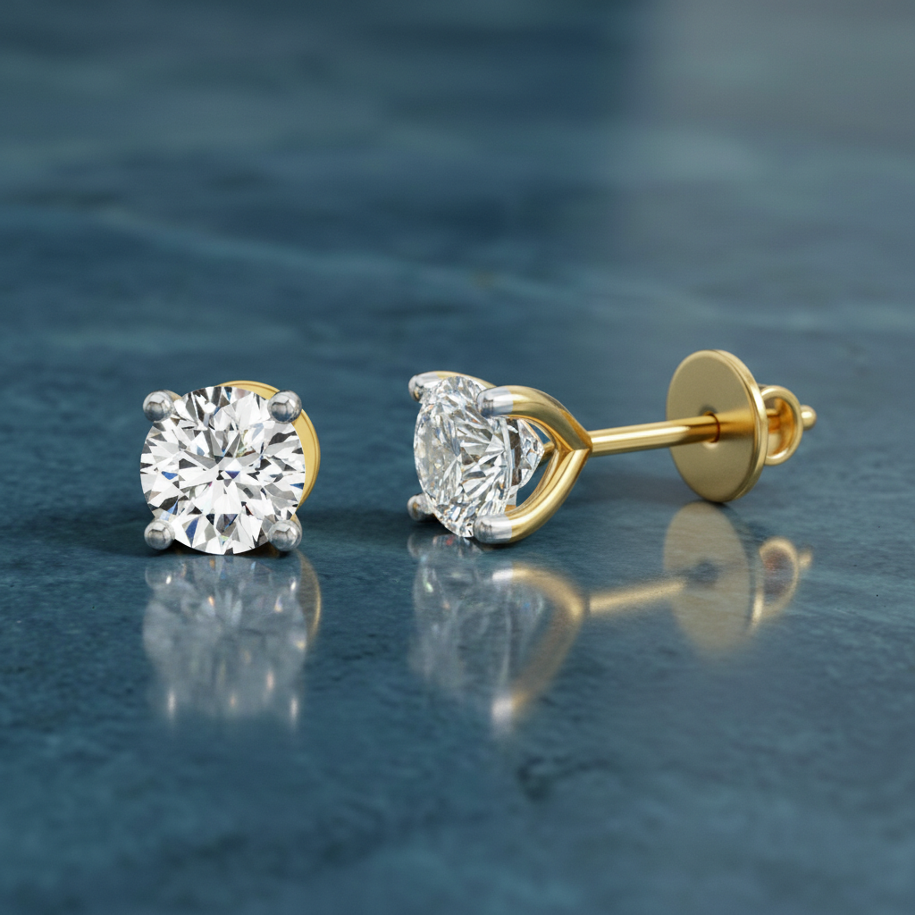 0.5 Ct Round Shape 4 Prong Solitaire Diamond Stud Earrings | 14K Rose Gold