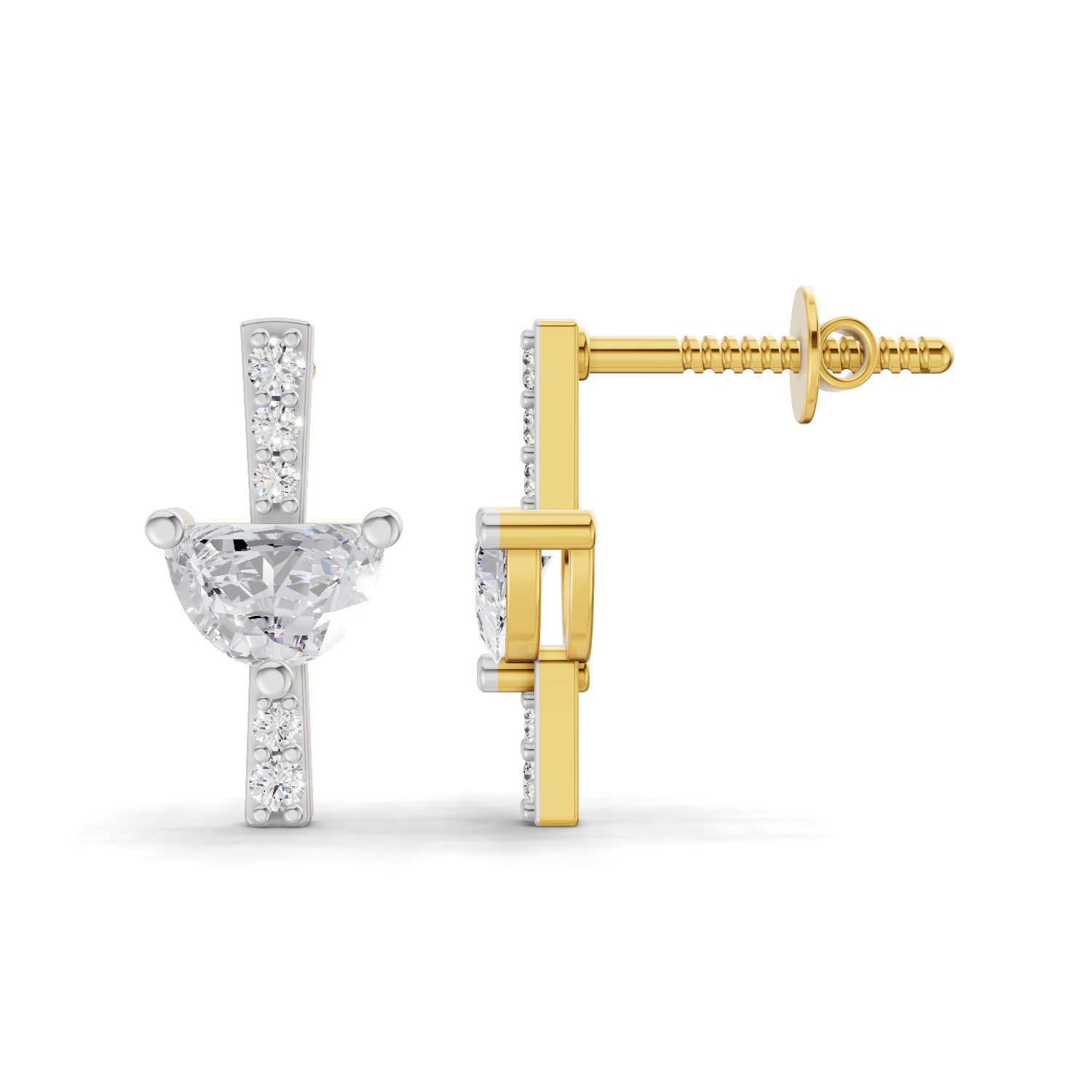 0.91 Carat Sleek Halo Bar Studs Earrings for Women | 14K Yellow Gold