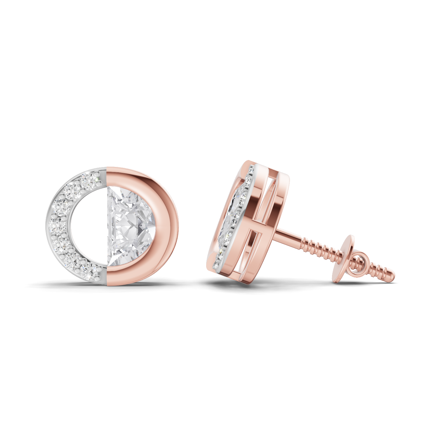 1.02 Carat Luna Halo Studs Earrings for Women | 14K Rose Gold