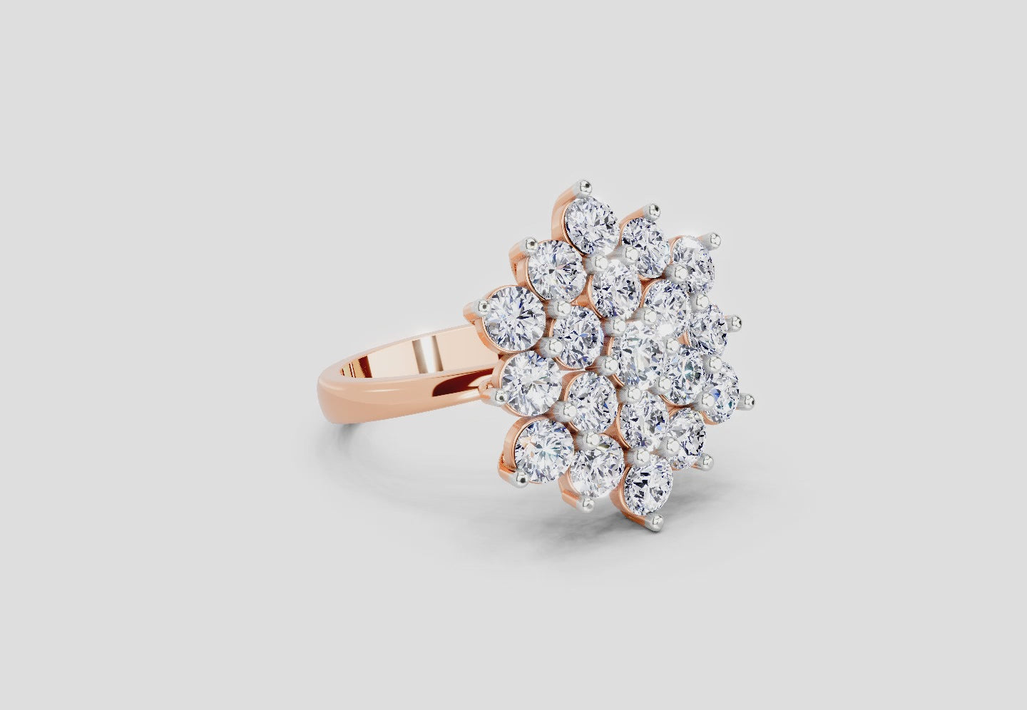 3.18 Ct Round Shape Flower Diamond Ring | 14K Rose Gold