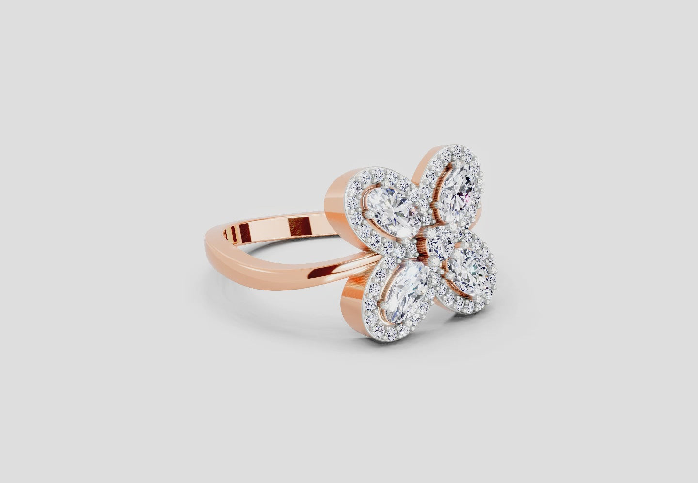 1.72 Ct Oval Flower Ring | 14K Rose Gold