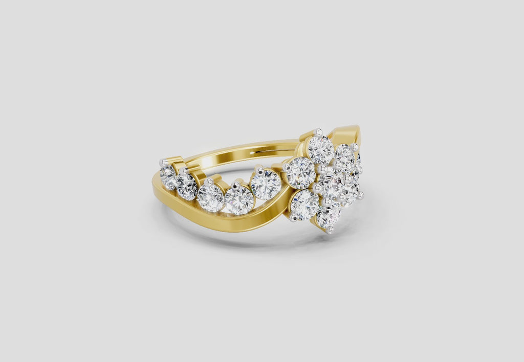 1.41 Ct Round Shape Cluster Diamond Ring | 14K Yellow Gold