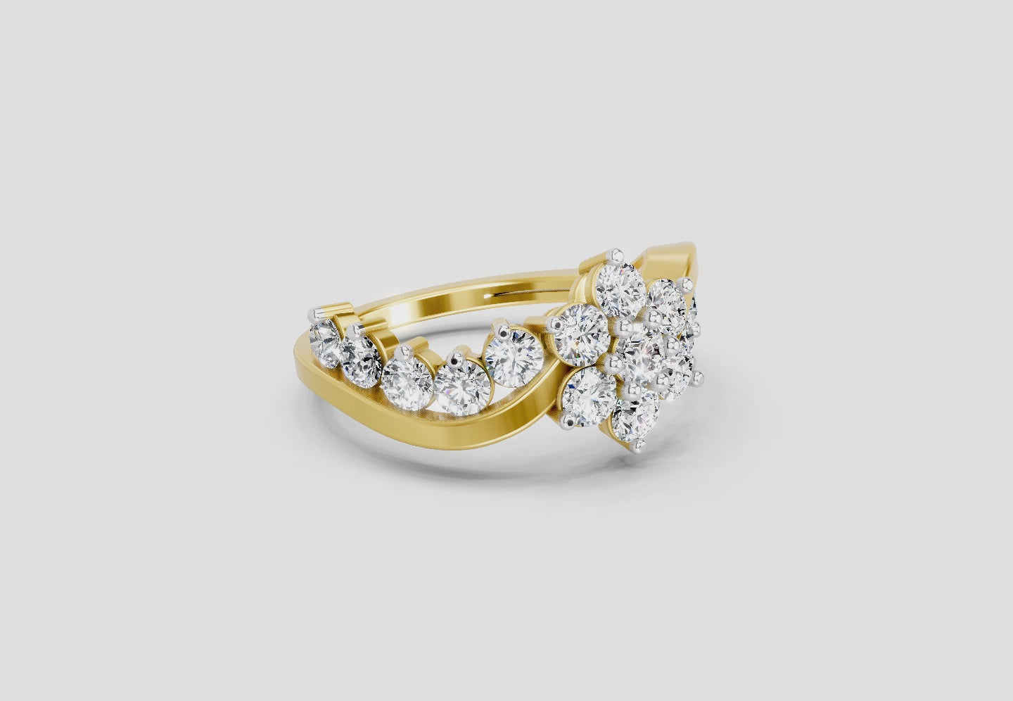 1.41 Ct Round Shape Cluster Diamond Ring | 14K Yellow Gold