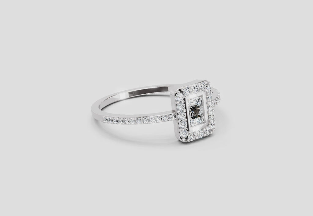 0.42 Ct Baguette Shape Halo Diamond Ring | 14K White Gold