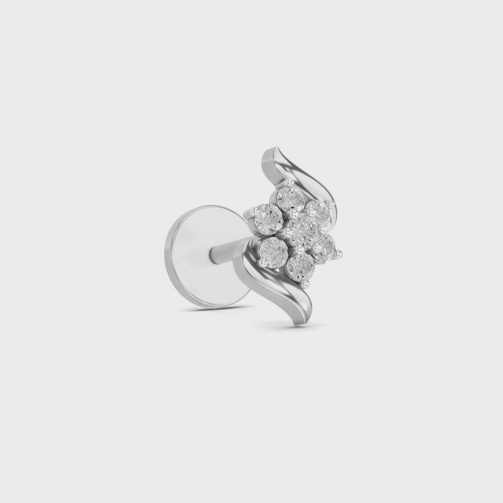 0.07 Ct Swirl Nose Pin Round Shape | 14K Yellow Gold