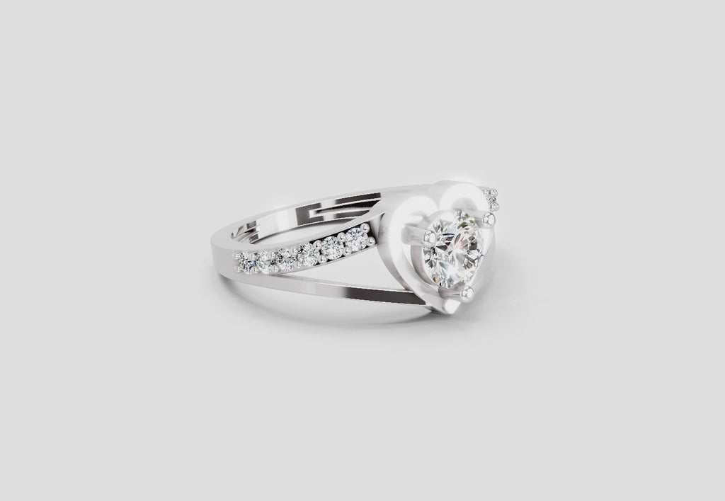 0.67 Ct IGI Cerified Heart Round Shape Diamond Ring | 14K White Gold FG VS Quality Diamonds