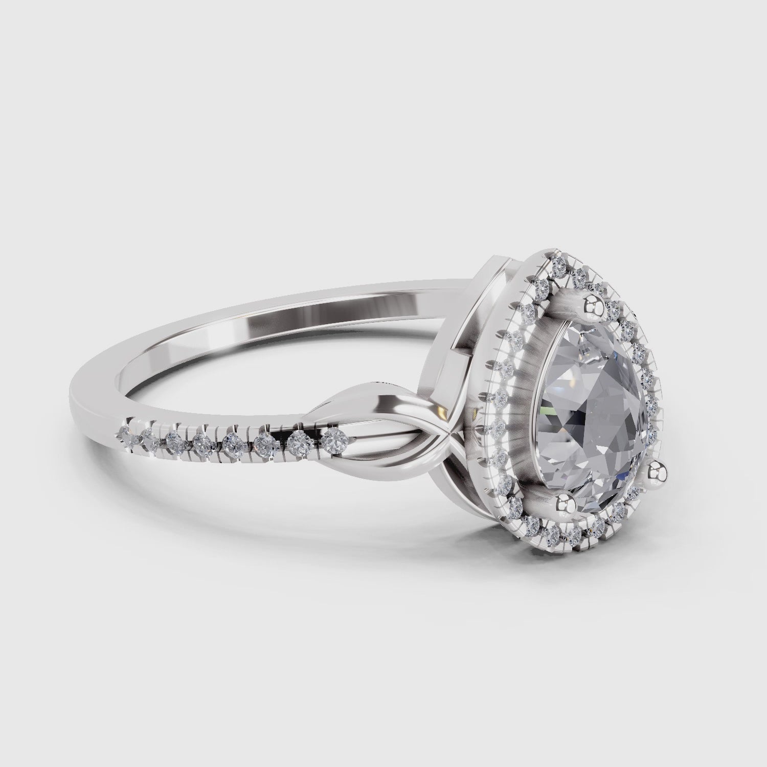 0.62 Carat Pear Shape Halo Engagement Ring | 14K White Gold