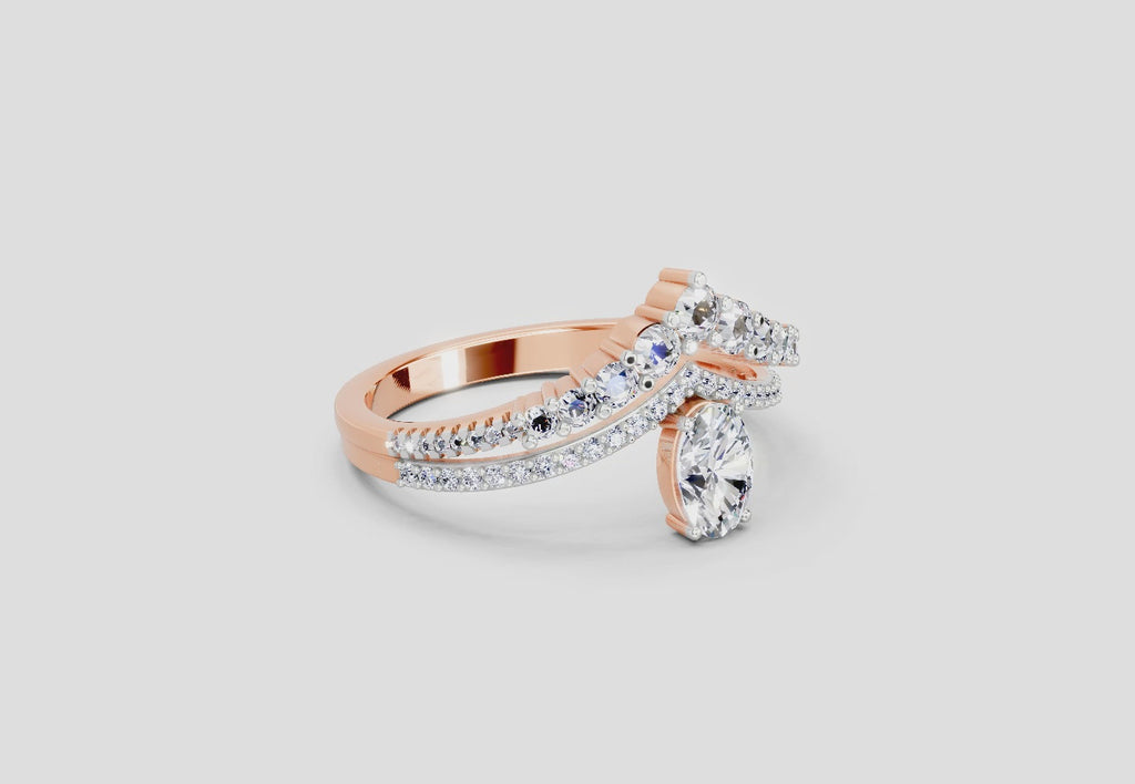 0.82 Ct Oval Diamond Crown Ring Set | 14K Rose Gold