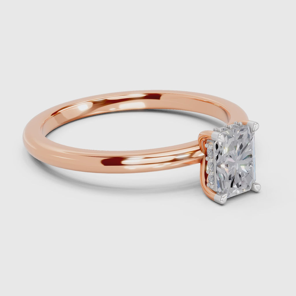 0.8 Ct Emerald Shape Solitaire Diamond Ring| 14K Rose Gold