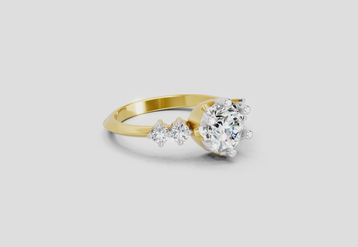 1.71 Ct Round Side Stone Engagement Ring | 14K Yellow Gold