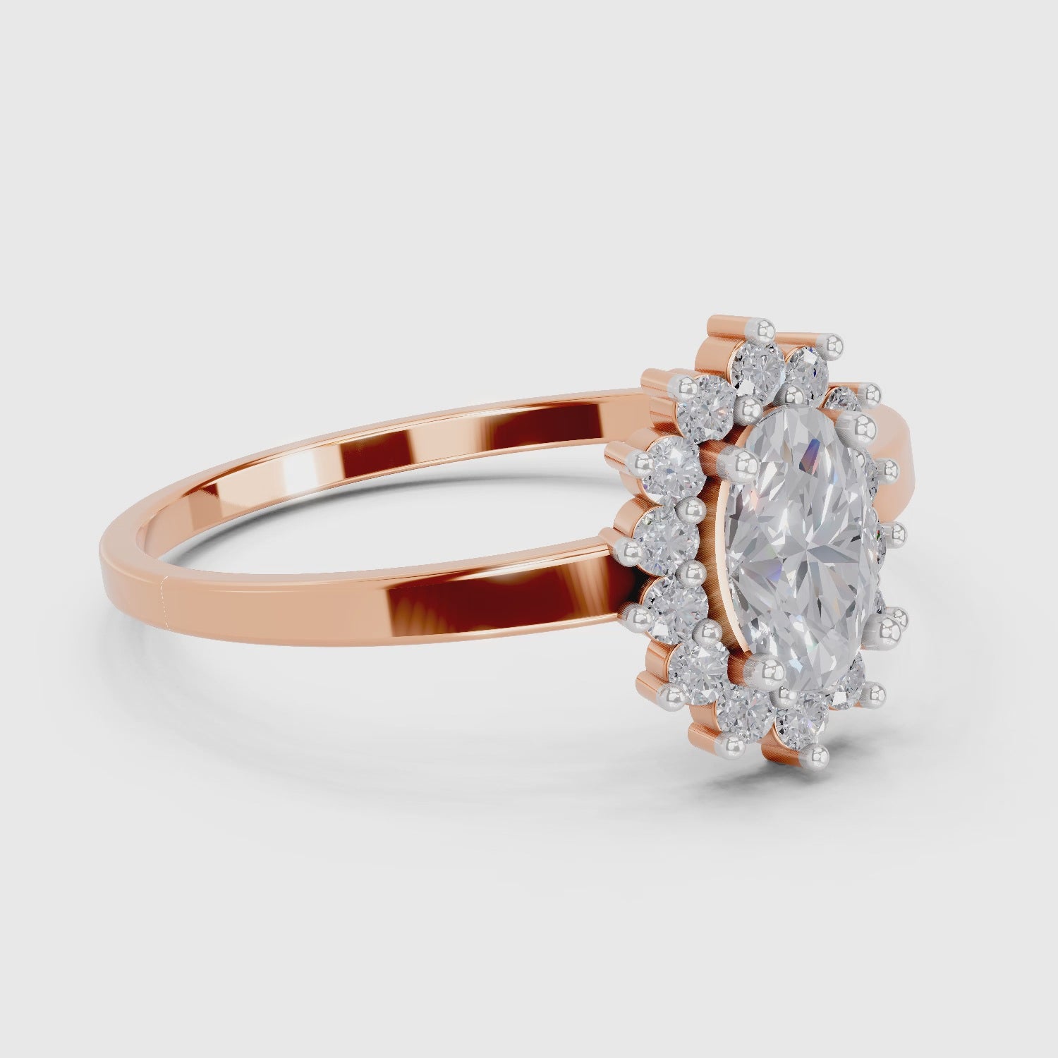 0.57 Carat Halo Oval Engagement Ring | 14K Rose Gold