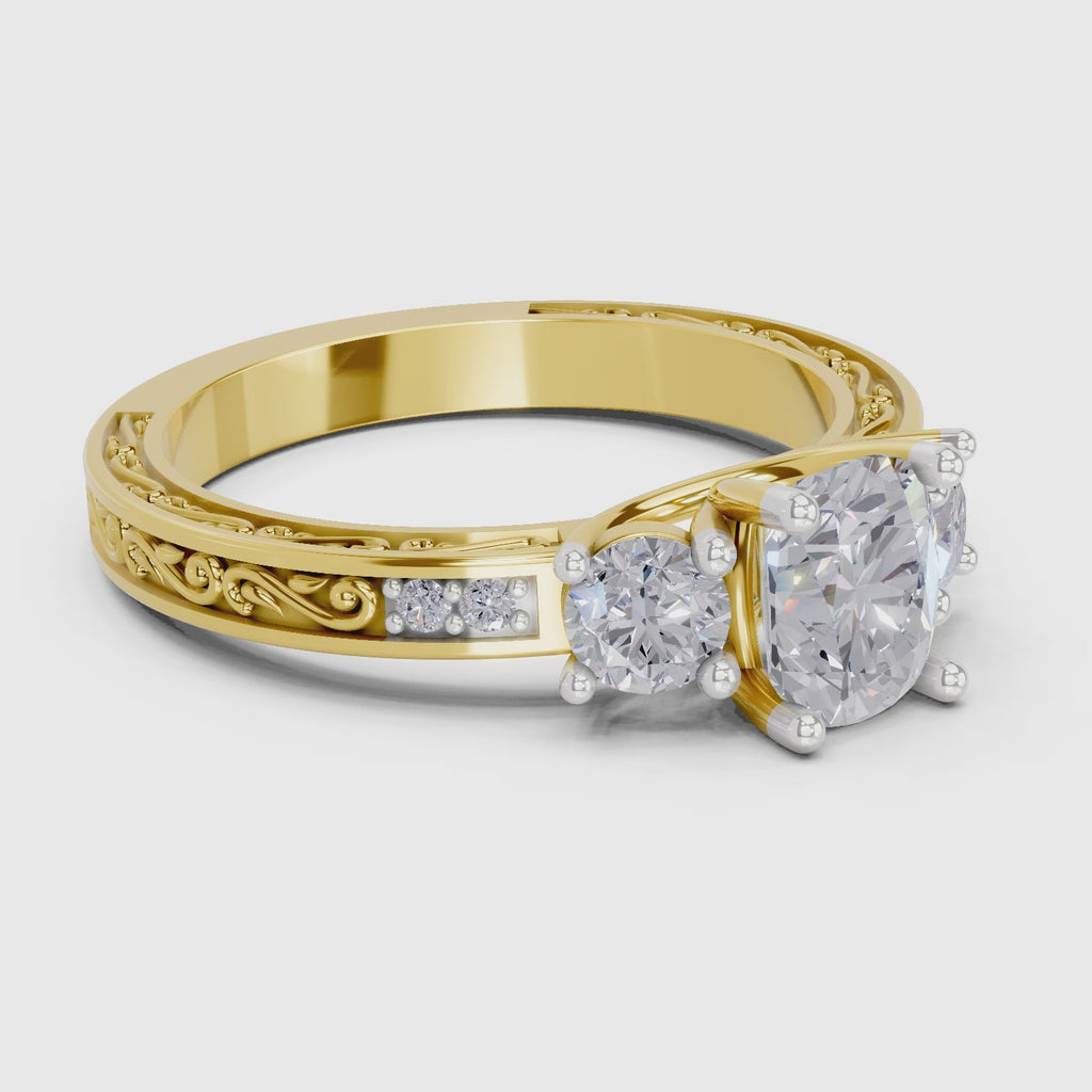 1.46 Ct Cushion Shape Solitaire Diamond Ring| 14K Yellow Gold