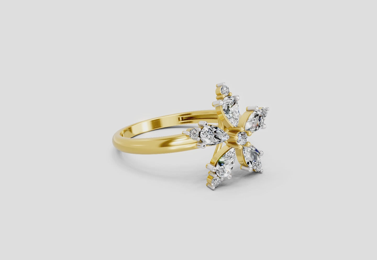 1.61 Ct Pear Shape Floral Diamond Ring | 14K Yellow Gold
