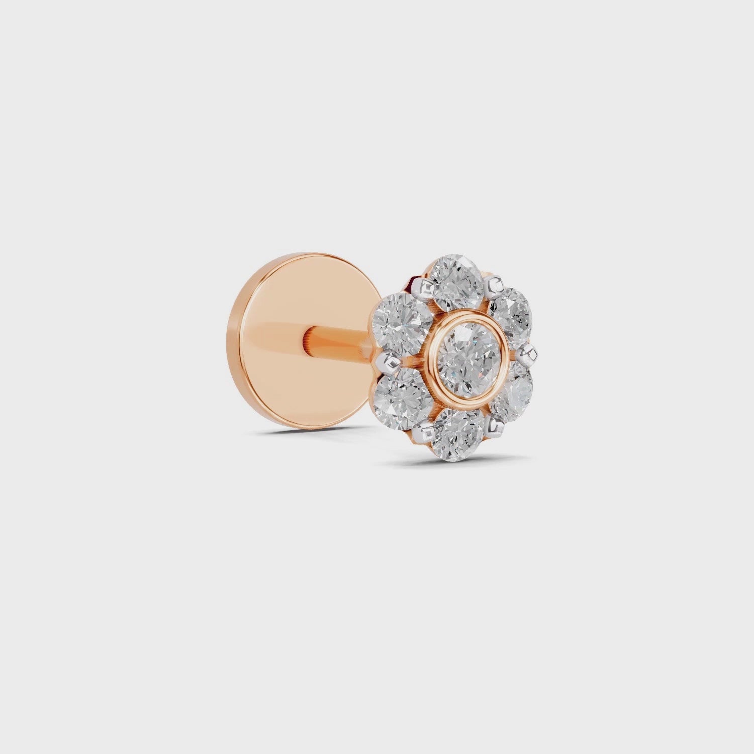 0.11 Ct Floral Stud Round Shape Nose Pin | 14K Yellow Gold
